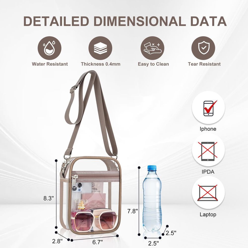 Clear Bag Stadium Aroved, Clear Purse With Crossbody Strap, ^_^ - Picture 2 of 6